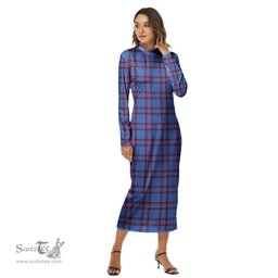 ScotsTee Shop Scottish Elliot Modern Clan Tartan Womens Mock Neck Long Sleeve Midi Dress
