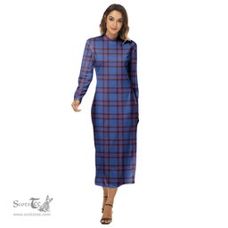 ScotsTee Shop Scottish Elliot Modern Clan Tartan Womens Mock Neck Long Sleeve Midi Dress