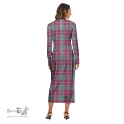 ScotsTee Shop Scottish Crawford Ancient Clan Crest Tartan Womens Mock Neck Long Sleeve Midi Dress