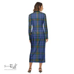 ScotsTee Shop Scottish Edmonstone Clan Tartan Womens Mock Neck Long Sleeve Midi Dress