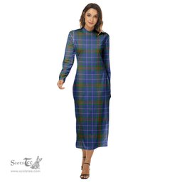 ScotsTee Shop Scottish Edmonstone Clan Tartan Womens Mock Neck Long Sleeve Midi Dress