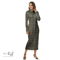ScotsTee Shop Scottish Farquharson Weathered Clan Tartan Womens Mock Neck Long Sleeve Midi Dress