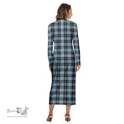 ScotsTee Shop Scottish Clark Ancient Clan Tartan Womens Mock Neck Long Sleeve Midi Dress