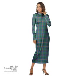 ScotsTee Shop Scottish Carmichael Ancient Clan Tartan Womens Mock Neck Long Sleeve Midi Dress