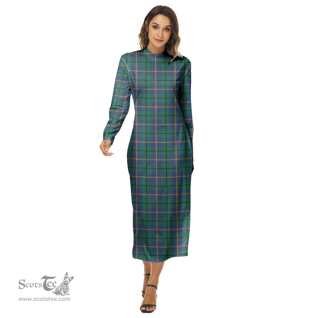ScotsTee Shop Scottish Carmichael Ancient Clan Tartan Womens Mock Neck Long Sleeve Midi Dress