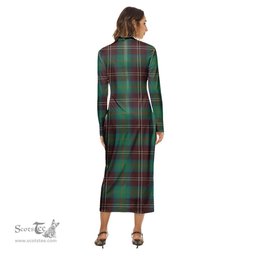 ScotsTee Shop Scottish Chisholm Hunting Ancient Clan Crest Tartan Womens Mock Neck Long Sleeve Midi Dress