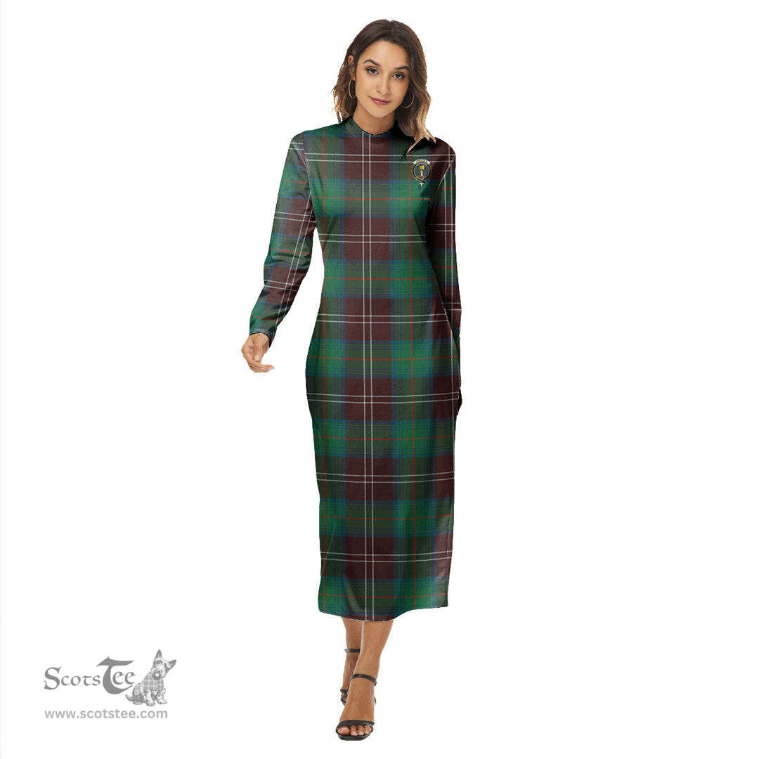 ScotsTee Shop Scottish Chisholm Hunting Ancient Clan Crest Tartan Womens Mock Neck Long Sleeve Midi Dress