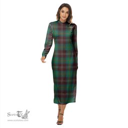 ScotsTee Shop Scottish Chisholm Hunting Ancient Clan Crest Tartan Womens Mock Neck Long Sleeve Midi Dress