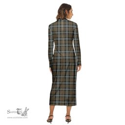ScotsTee Shop Scottish Graham of Menteith Weathered Clan Tartan Womens Mock Neck Long Sleeve Midi Dress