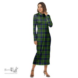 ScotsTee Shop Scottish Campbell of Breadalbane Modern Clan Tartan Womens Mock Neck Long Sleeve Midi Dress