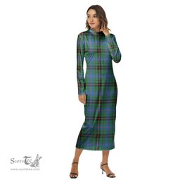 ScotsTee Shop Scottish Davidson Ancient Clan Tartan Womens Mock Neck Long Sleeve Midi Dress