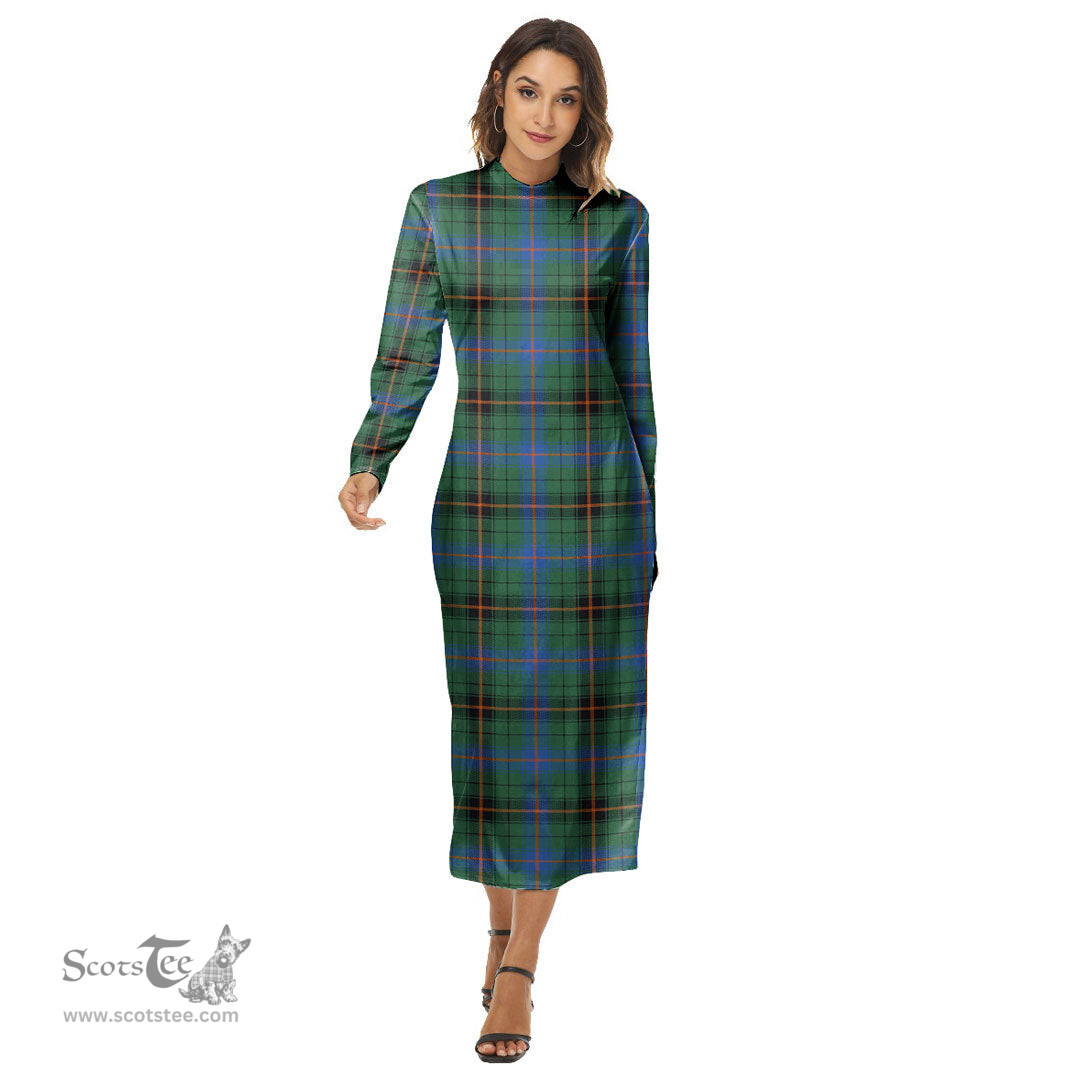 ScotsTee Shop Scottish Davidson Ancient Clan Tartan Womens Mock Neck Long Sleeve Midi Dress