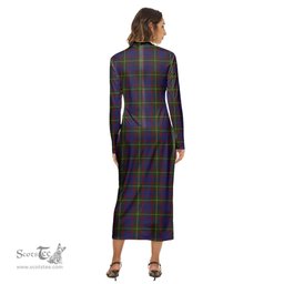ScotsTee Shop Scottish Durie Clan Tartan Womens Mock Neck Long Sleeve Midi Dress
