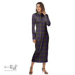 ScotsTee Shop Scottish Durie Clan Tartan Womens Mock Neck Long Sleeve Midi Dress