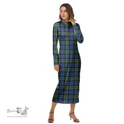 ScotsTee Shop Scottish Fletcher Ancient Clan Tartan Womens Mock Neck Long Sleeve Midi Dress