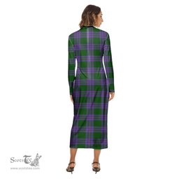ScotsTee Shop Scottish Elphinstone Clan Crest Tartan Womens Mock Neck Long Sleeve Midi Dress
