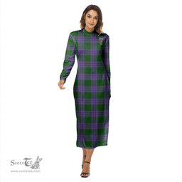ScotsTee Shop Scottish Elphinstone Clan Crest Tartan Womens Mock Neck Long Sleeve Midi Dress