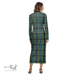 ScotsTee Shop Scottish Gillies Ancient Clan Tartan Womens Mock Neck Long Sleeve Midi Dress