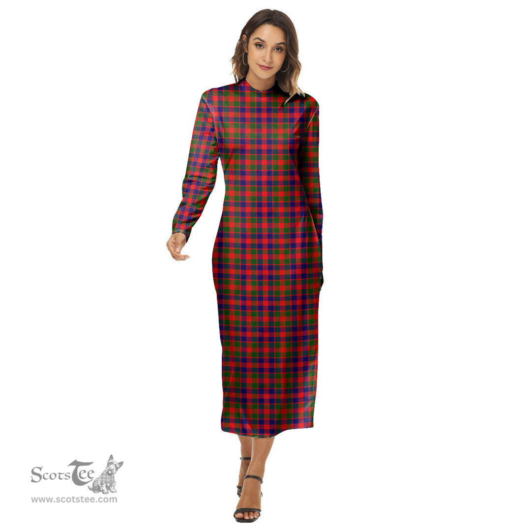 ScotsTee Shop Scottish Gow Modern Clan Tartan Womens Mock Neck Long Sleeve Midi Dress