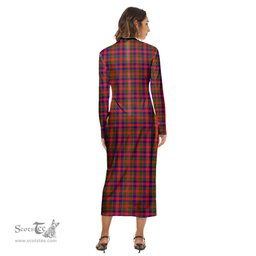 ScotsTee Shop Scottish Gow Modern Clan Tartan Womens Mock Neck Long Sleeve Midi Dress
