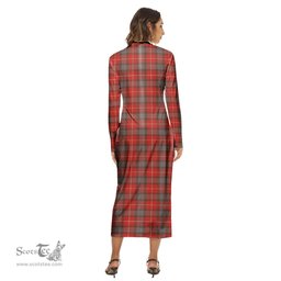 ScotsTee Shop Scottish Fraser Weathered Clan Tartan Womens Mock Neck Long Sleeve Midi Dress