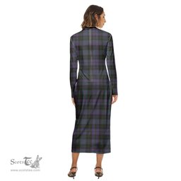 ScotsTee Shop Scottish Clergy Green Clan Tartan Womens Mock Neck Long Sleeve Midi Dress