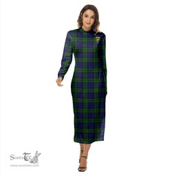 ScotsTee Shop Scottish Campbell Modern Clan Crest Tartan Womens Mock Neck Long Sleeve Midi Dress