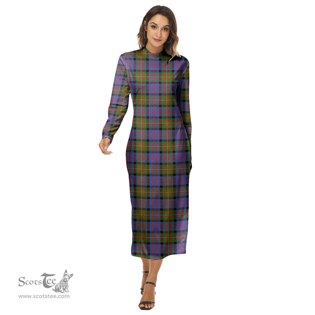 ScotsTee Shop Scottish Carnegie Ancient Clan Tartan Womens Mock Neck Long Sleeve Midi Dress