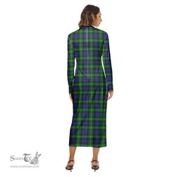 ScotsTee Shop Scottish Gordon Modern Clan Crest Tartan Womens Mock Neck Long Sleeve Midi Dress