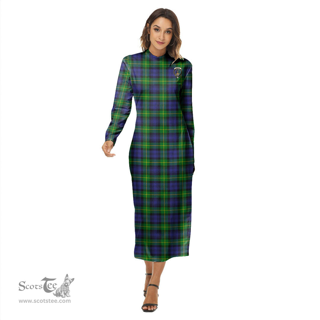 ScotsTee Shop Scottish Gordon Modern Clan Crest Tartan Womens Mock Neck Long Sleeve Midi Dress