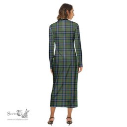 ScotsTee Shop Scottish Cochrane Ancient Clan Tartan Womens Mock Neck Long Sleeve Midi Dress