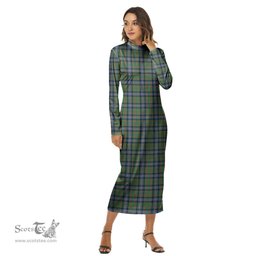 ScotsTee Shop Scottish Cochrane Ancient Clan Tartan Womens Mock Neck Long Sleeve Midi Dress