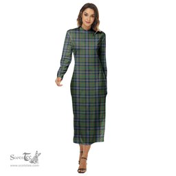 ScotsTee Shop Scottish Cochrane Ancient Clan Tartan Womens Mock Neck Long Sleeve Midi Dress