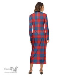 ScotsTee Shop Scottish Galloway Red Clan Crest Tartan Womens Mock Neck Long Sleeve Midi Dress