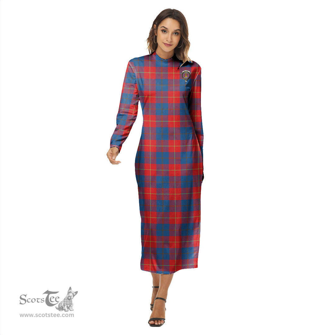 ScotsTee Shop Scottish Galloway Red Clan Crest Tartan Womens Mock Neck Long Sleeve Midi Dress
