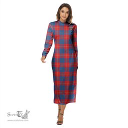 ScotsTee Shop Scottish Galloway Red Clan Crest Tartan Womens Mock Neck Long Sleeve Midi Dress