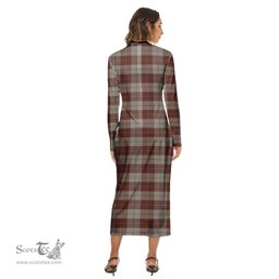 ScotsTee Shop Scottish Cunningham Burgundy Dancers Clan Tartan Womens Mock Neck Long Sleeve Midi Dress