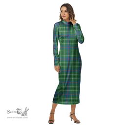 ScotsTee Shop Scottish Duncan Ancient Clan Tartan Womens Mock Neck Long Sleeve Midi Dress