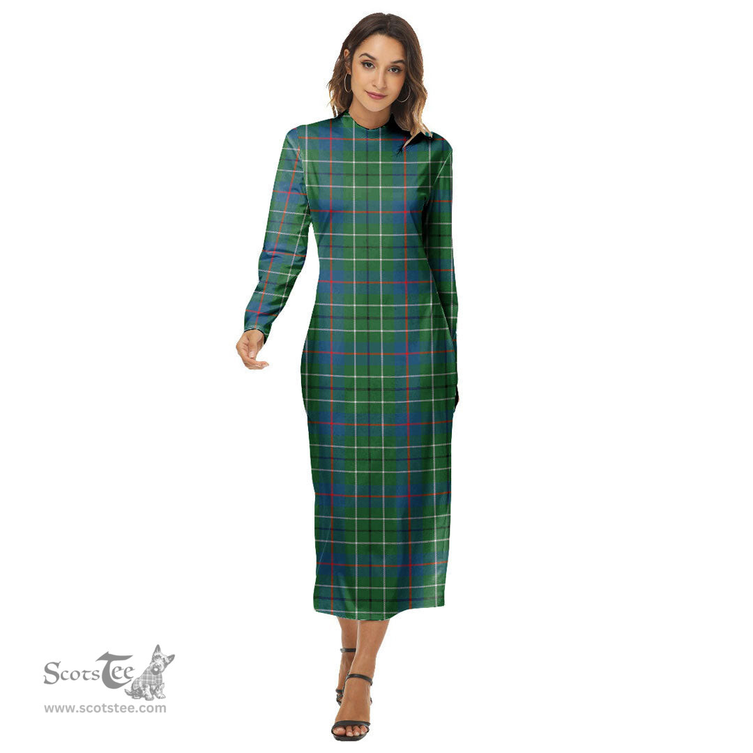 ScotsTee Shop Scottish Duncan Ancient Clan Tartan Womens Mock Neck Long Sleeve Midi Dress