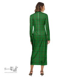 ScotsTee Shop Scottish Don Tribe of Mar Clan Tartan Womens Mock Neck Long Sleeve Midi Dress