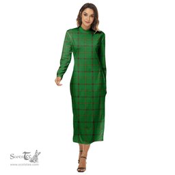 ScotsTee Shop Scottish Don Tribe of Mar Clan Tartan Womens Mock Neck Long Sleeve Midi Dress