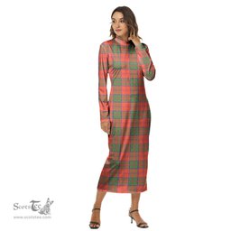 ScotsTee Shop Scottish Grant Ancient Clan Tartan Womens Mock Neck Long Sleeve Midi Dress