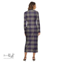 ScotsTee Shop Scottish Cunningham Dress Blue Dancers Clan Tartan Womens Mock Neck Long Sleeve Midi Dress