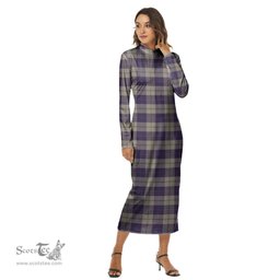 ScotsTee Shop Scottish Cunningham Dress Blue Dancers Clan Tartan Womens Mock Neck Long Sleeve Midi Dress