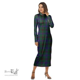 ScotsTee Shop Scottish Davidson Modern Clan Tartan Womens Mock Neck Long Sleeve Midi Dress