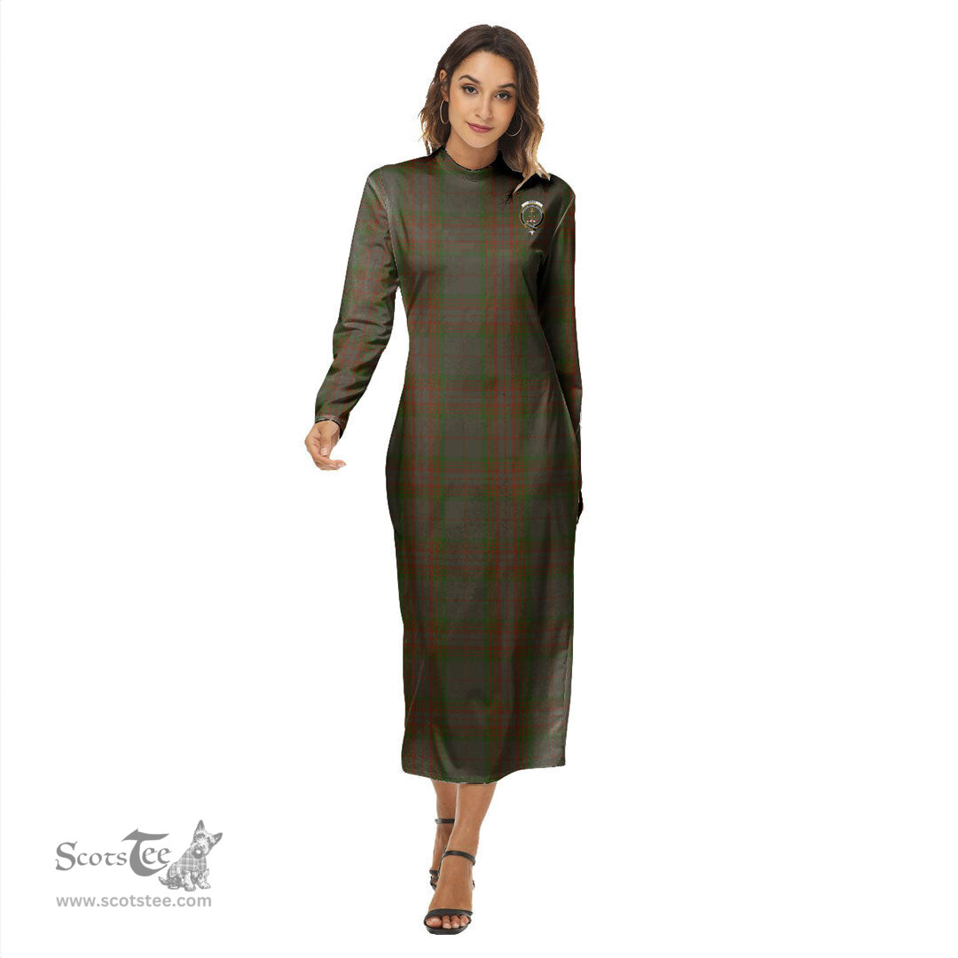 ScotsTee Shop Scottish Gray Clan Crest Tartan Womens Mock Neck Long Sleeve Midi Dress