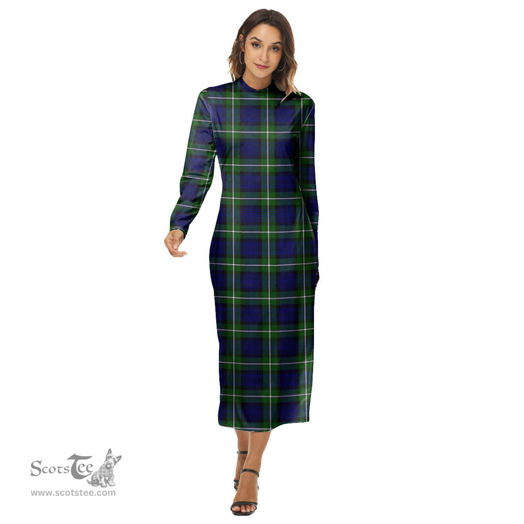 ScotsTee Shop Scottish Forbes Modern Clan Tartan Womens Mock Neck Long Sleeve Midi Dress
