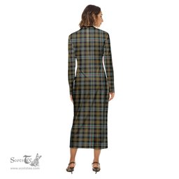 ScotsTee Shop Scottish Farquharson Weathered Clan Crest Tartan Womens Mock Neck Long Sleeve Midi Dress