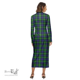 ScotsTee Shop Scottish Gordon Modern Clan Tartan Womens Mock Neck Long Sleeve Midi Dress