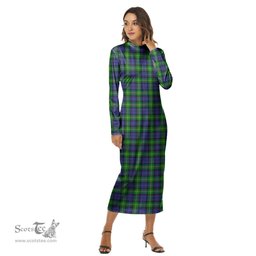 ScotsTee Shop Scottish Gordon Modern Clan Tartan Womens Mock Neck Long Sleeve Midi Dress